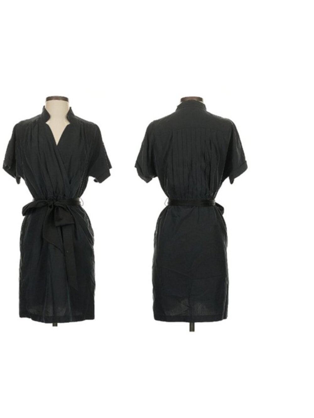 LOFT Black Wrap Dress — Short Sleeve, Tie Waist, V-Neck